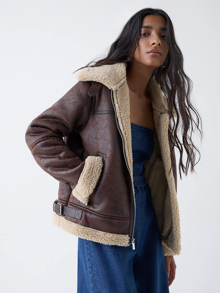 Nuon Brown Solid Jacket
