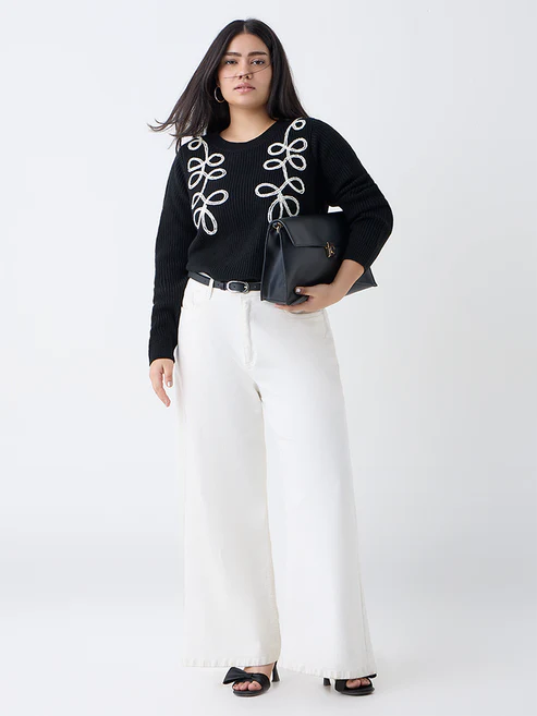 Gia Black Embroidered Knitted Sweater